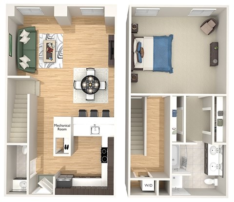 Floor plan for 1 bed, 1.5 baths, 1115 sqft
